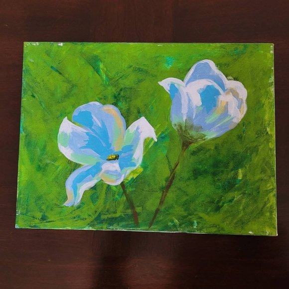 Blue Flowers Oil Painting on Stretched Canvas Unsigned Floral Unframed
